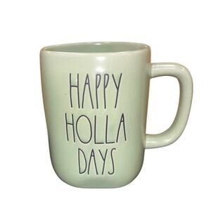 RAE DUNN RARE Happy Holla Days Green Coffee Mug NWT